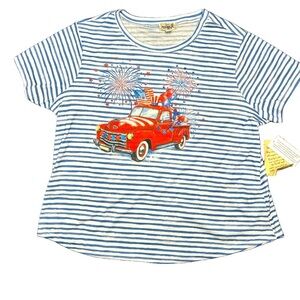 Whimsical Americana Fourth of July festive firework charming cute t-shirt NWT M